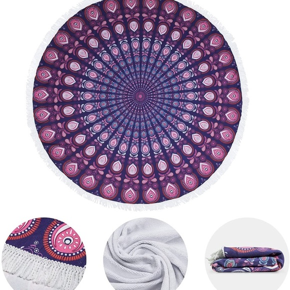 Purple Floral Mandala Beach/Pool Towel/Room Dorm Mat for Teens/College/Decor - Picture 5 of 8